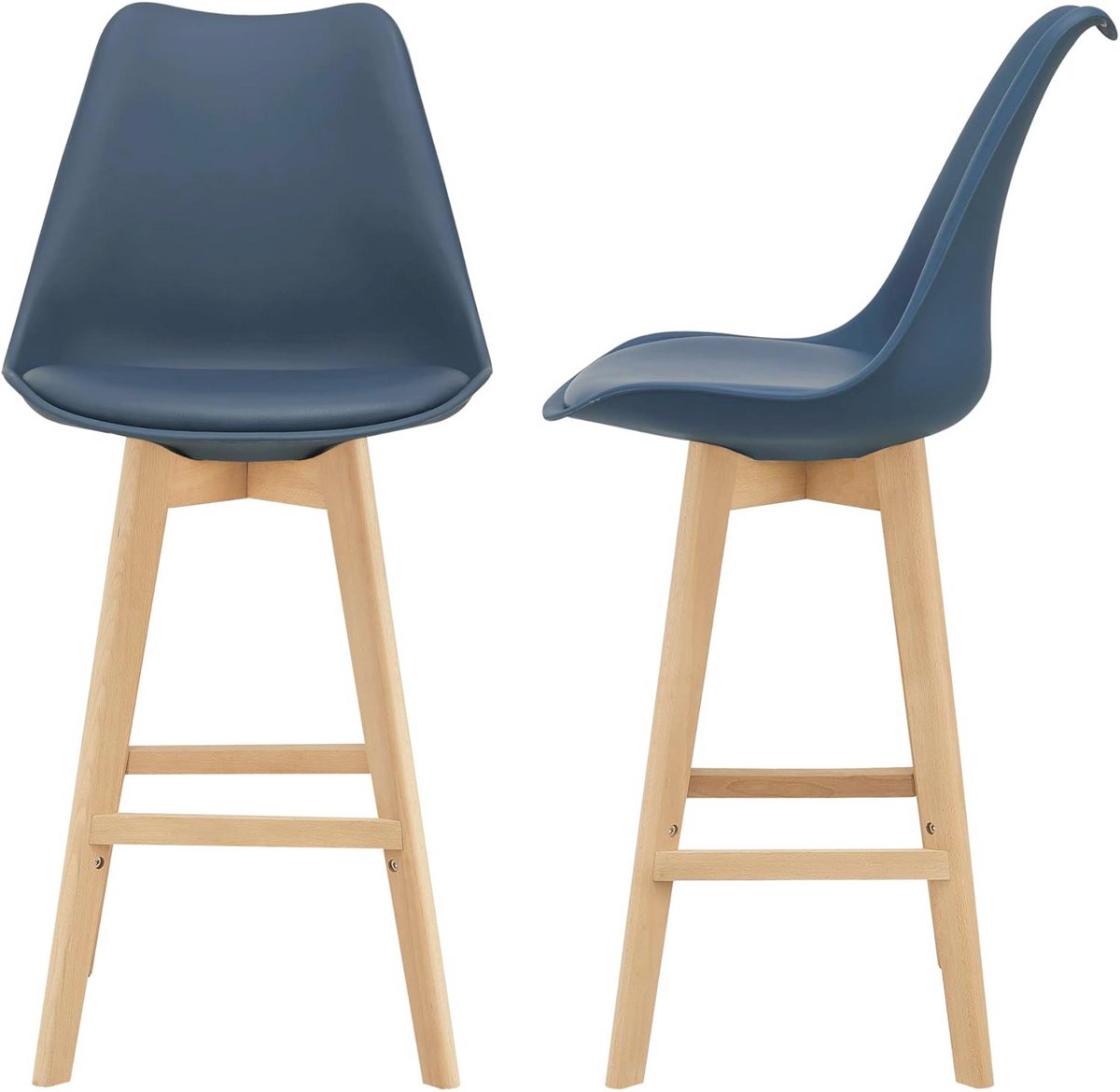 Barkrukken set van 2 in blauw kunstleer met beuken poten