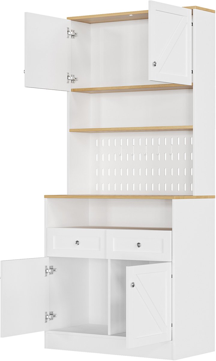 in& out door furniture Stijlvol wit eetkamermeubel met 2 lades en 4 deuren – Elegante dressoir voor keuken, eetkamer & woonkamer met zilveren handvatten en royale opbergruimte