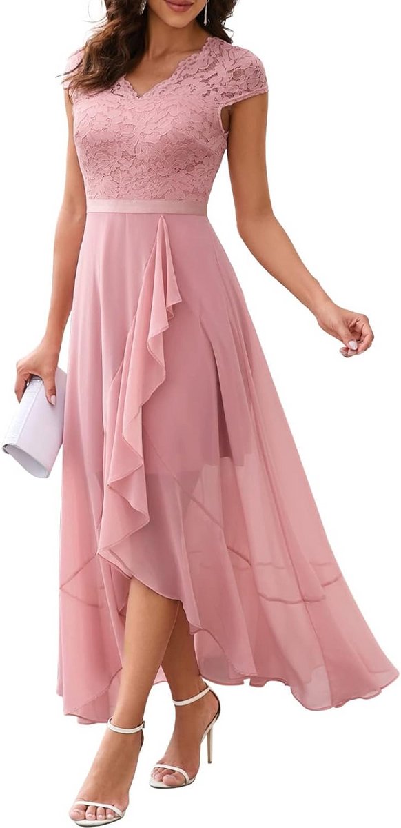 Elegante avondjurk chiffon met kanten details