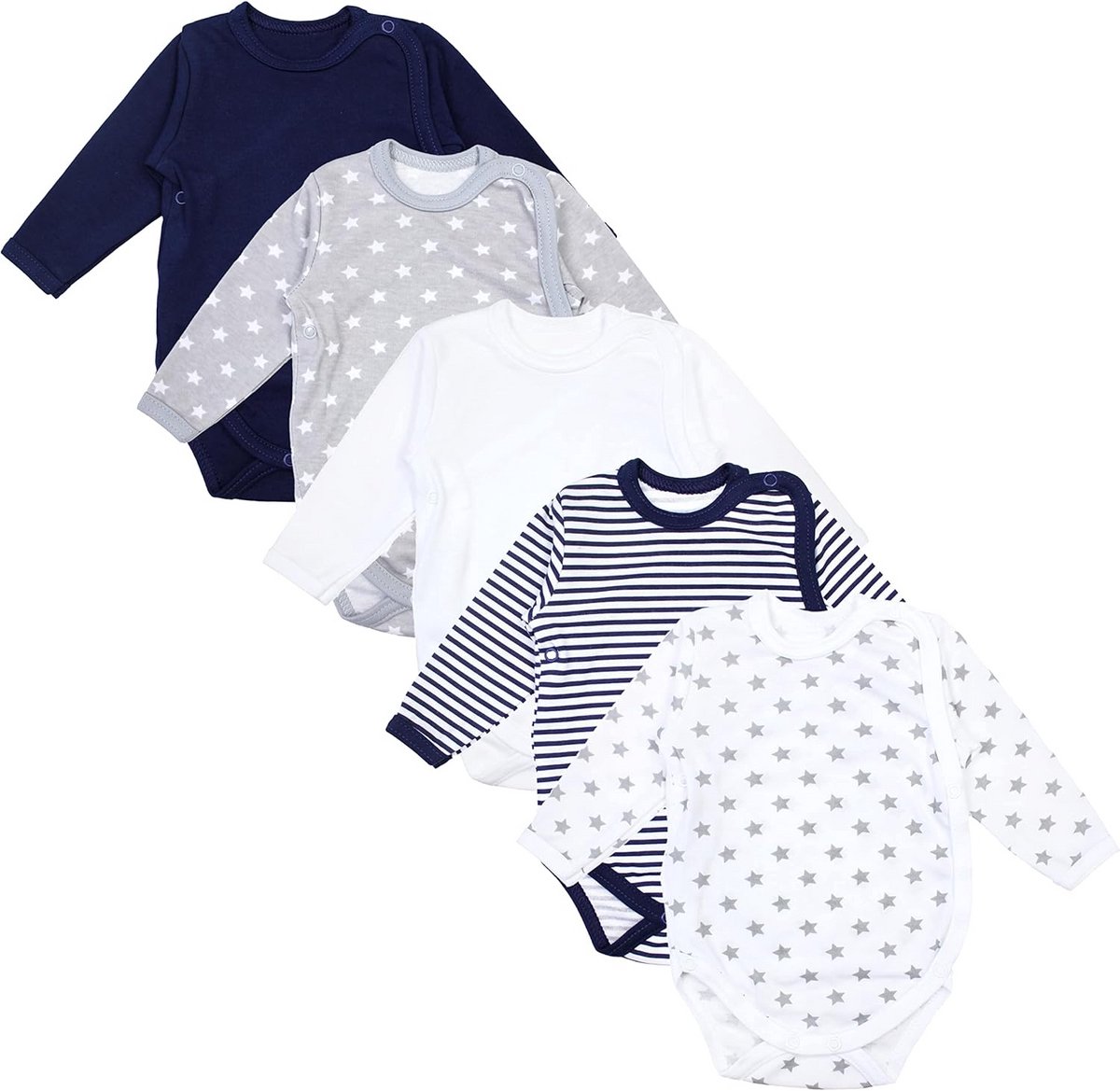 Baby Wrap Langarm Body Set van 5 met Drukknopen, 100% Katoen voor Pasgeborenen