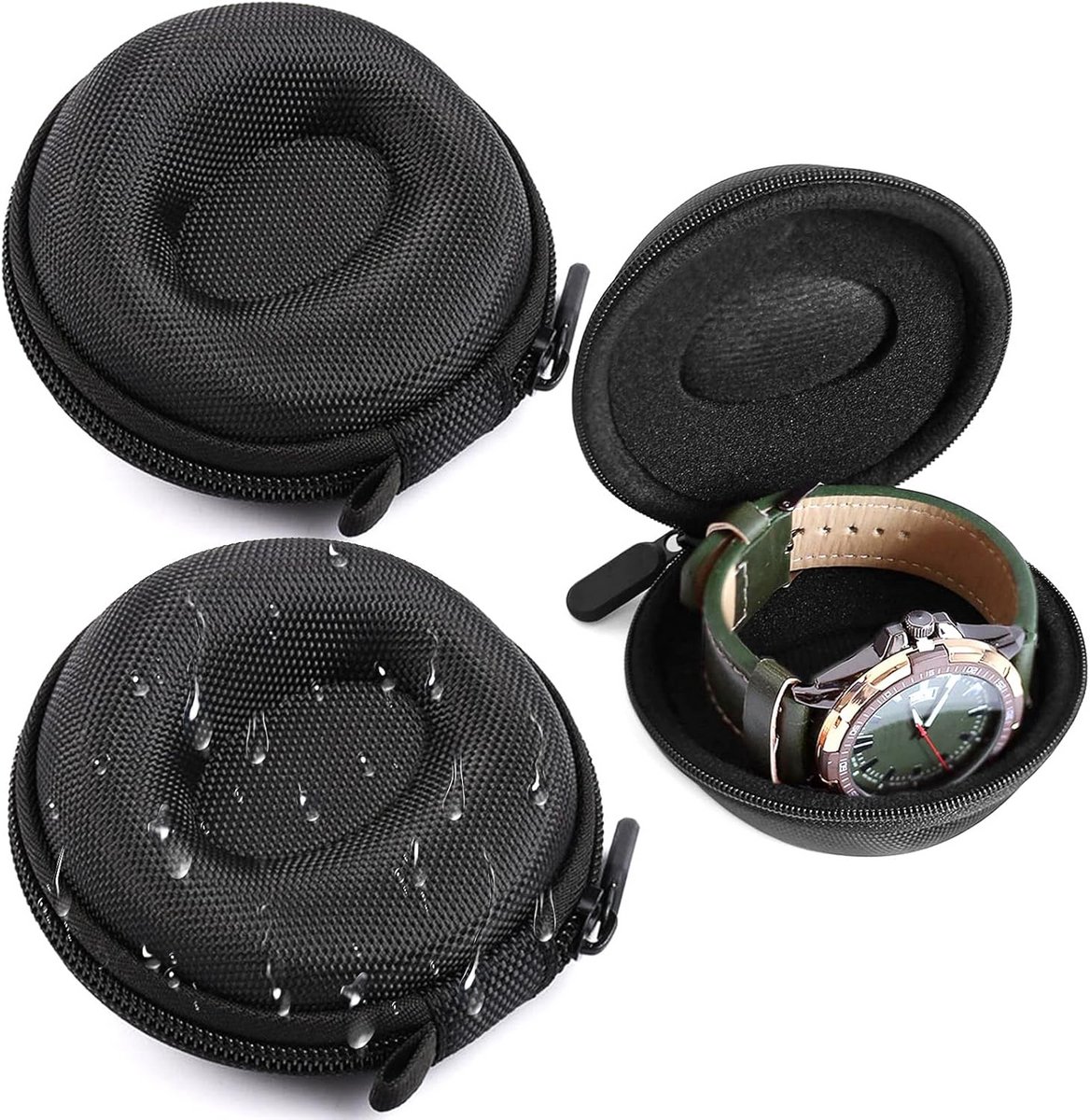 Ronde horloge reisdoos EVA - 2 stuks - zwart - voor herenhorloges en sieraden