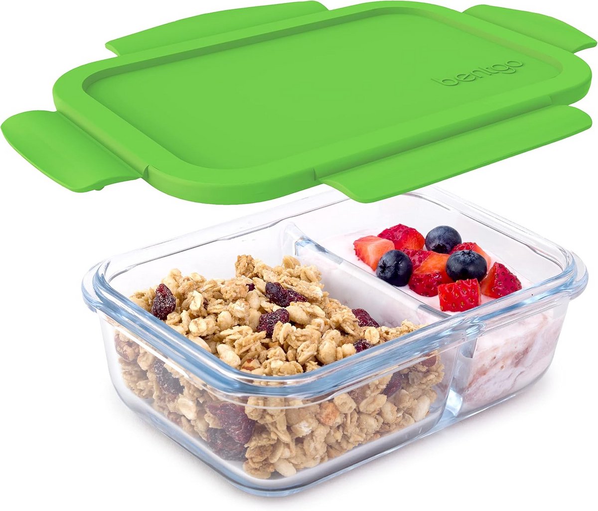 Lekvrije Glazen Snackbox met 2 Vakken - Lunchtrommel voor Onderweg