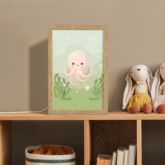 Nachtlampje 20x30 cm - Kinder lampje - Octopus - Zeedieren - Groen - Onderwater - Tafellamp kinderkamer - Slaapkamer lamp - Bedlamp kinderen - Kinderlampje stopcontact - Wandlamp babykamer - Nachtlampjes van Merkloos — afbeelding 3