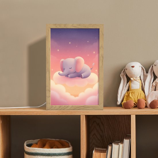Nachtlampje 20x30 cm - Kinder lampje - Dier - Roze - Wolken - Tafellamp kinderkamer - Slaapkamer lamp - Bedlamp kinderen - Kinderlampje stopcontact - Wandlamp babykamer - Nachtlampjes van Merkloos — afbeelding 3