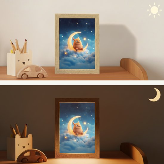 Nachtlampje 15x20 cm - Kinder lampje - Knuffel - Monster - Maan - Wolken - Tafellamp kinderkamer - Slaapkamer lamp - Bedlamp kinderen - Kinderlampje stopcontact - Wandlamp babykamer - Nachtlampjes van Merkloos — afbeelding 4