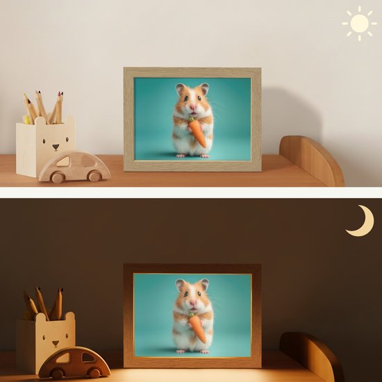 Nachtlampje 20x15 cm - Kinder lampje - Hamster - Wortel - Blauw - Tafellamp kinderkamer - Slaapkamer lamp - Bedlamp kinderen - Kinderlampje stopcontact - Wandlamp babykamer - Nachtlampjes van Merkloos — afbeelding 4