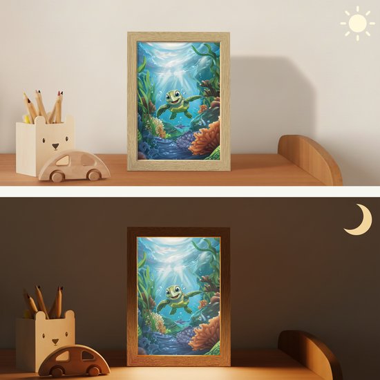 Nachtlampje 15x20 cm - Kinder lampje - Schildpad - Zeedieren - Onderwater - Zeewier - Tafellamp kinderkamer - Slaapkamer lamp - Bedlamp kinderen - Kinderlampje stopcontact - Wandlamp babykamer - Nachtlampjes van OnlyWow — afbeelding 4