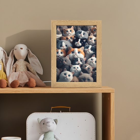 Nachtlampje 15x20 cm - Kinder lamp - Kat - Dieren - Poes - Grijs - Patronen - Kind - Tafellamp kinderkamer - Slaapkamer lamp - Bedlamp kinderen - Kinderlampje stopcontact - Wandlamp babykamer - Nachtlampjes van Merkloos — afbeelding 3