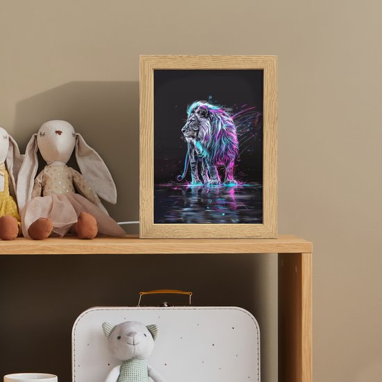 Nachtlampje 15x20 cm - Kinder lampje - Leeuw - Kleuren - Zwart - Dieren - Tafellamp kinderkamer - Slaapkamer lamp - Bedlamp kinderen - Kinderlampje stopcontact - Wandlamp babykamer - Nachtlampjes van Merkloos — afbeelding 3