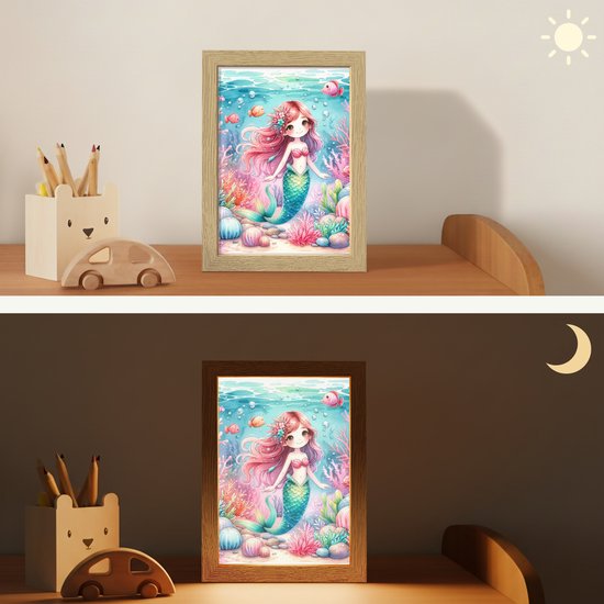Nachtlampje 15x20 cm - Kinder lampje - Zeemeermin - Kleurrijk - Onderwater - Zeedieren - Vissen - Tafellamp kinderkamer - Slaapkamer lamp - Bedlamp kinderen - Kinderlampje stopcontact - Wandlamp babykamer - Nachtlampjes van Merkloos — afbeelding 4