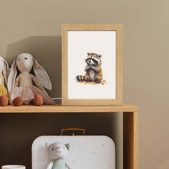 Nachtlampje 15x20 cm - Kinder lampje - Wasbeer - Waterverf - Kleuren - Dieren - Kids - Tafellamp kinderkamer - Slaapkamer lamp - Bedlamp kinderen - Kinderlampje stopcontact - Wandlamp babykamer - Nachtlampjes van Merkloos — afbeelding 3