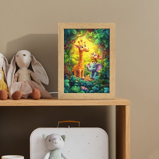 Nachtlampje 15x20 cm - Kinder lampje - Dieren - Jungle - Giraf - Olifant - Aapje - Tafellamp kinderkamer - Slaapkamer lamp - Bedlamp kinderen - Kinderlampje stopcontact - Wandlamp babykamer - Nachtlampjes van Merkloos — afbeelding 3