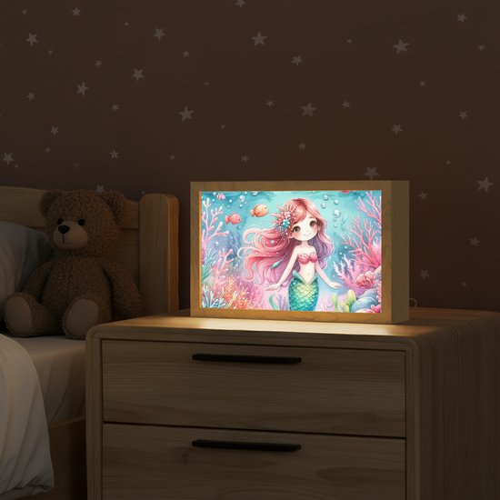 Nachtlampje 30x20 cm - Kinder lampje - Zeemeermin - Kleurrijk - Onderwater - Zeedieren - Vissen - Tafellamp kinderkamer - Slaapkamer lamp - Bedlamp kinderen - Kinderlampje stopcontact - Wandlamp babykamer - Nachtlampjes van Merkloos — afbeelding 2