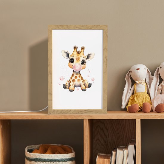 Nachtlampje 20x30 cm - Kinder lampje - Giraffe - Roze - Kauwgom - Tafellamp kinderkamer - Slaapkamer lamp - Bedlamp kinderen - Kinderlampje stopcontact - Wandlamp babykamer - Nachtlampjes van OnlyWow — afbeelding 3