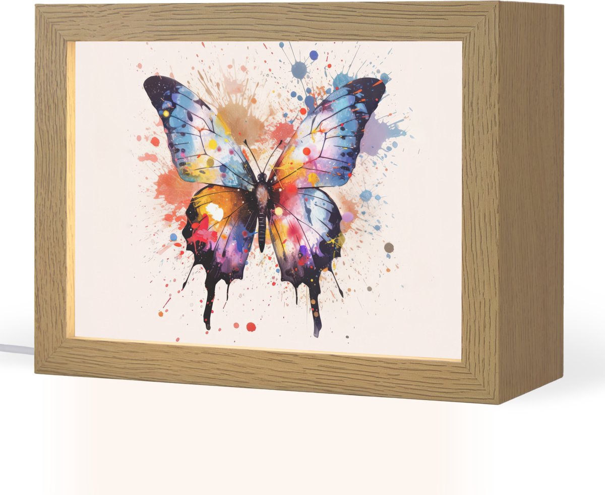 Nachtlampje 20x15 cm - Kinder lampje - Vlinder - Roze - Verf - Kleurrijk - Tafellamp kinderkamer - Slaapkamer lamp - Bedlamp kinderen - Kinderlampje stopcontact - Wandlamp babykamer - Nachtlampjes