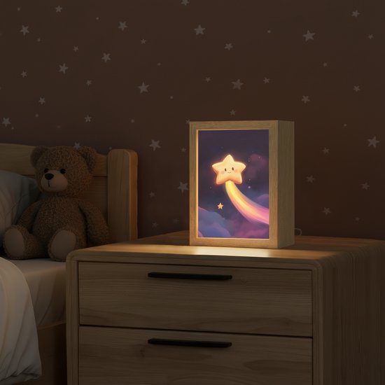 Nachtlampje 15x20 cm - Kinder lampje - Ster - Gezichtje - Lichtgevend - Tafellamp kinderkamer - Slaapkamer lamp - Bedlamp kinderen - Kinderlampje stopcontact - Wandlamp babykamer - Nachtlampjes van Merkloos — afbeelding 2