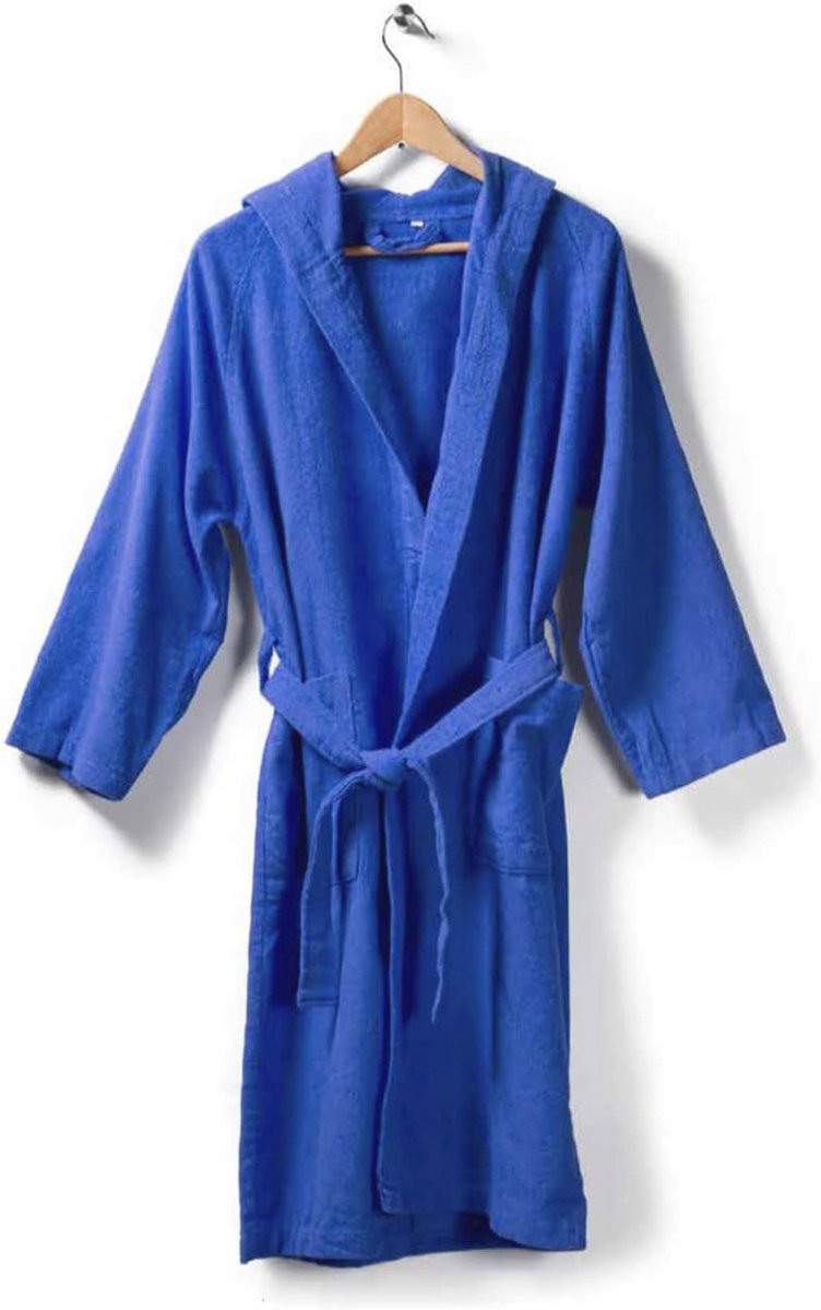 Badjas met capuchon van badstof voor dames en heren, S/M, blauw