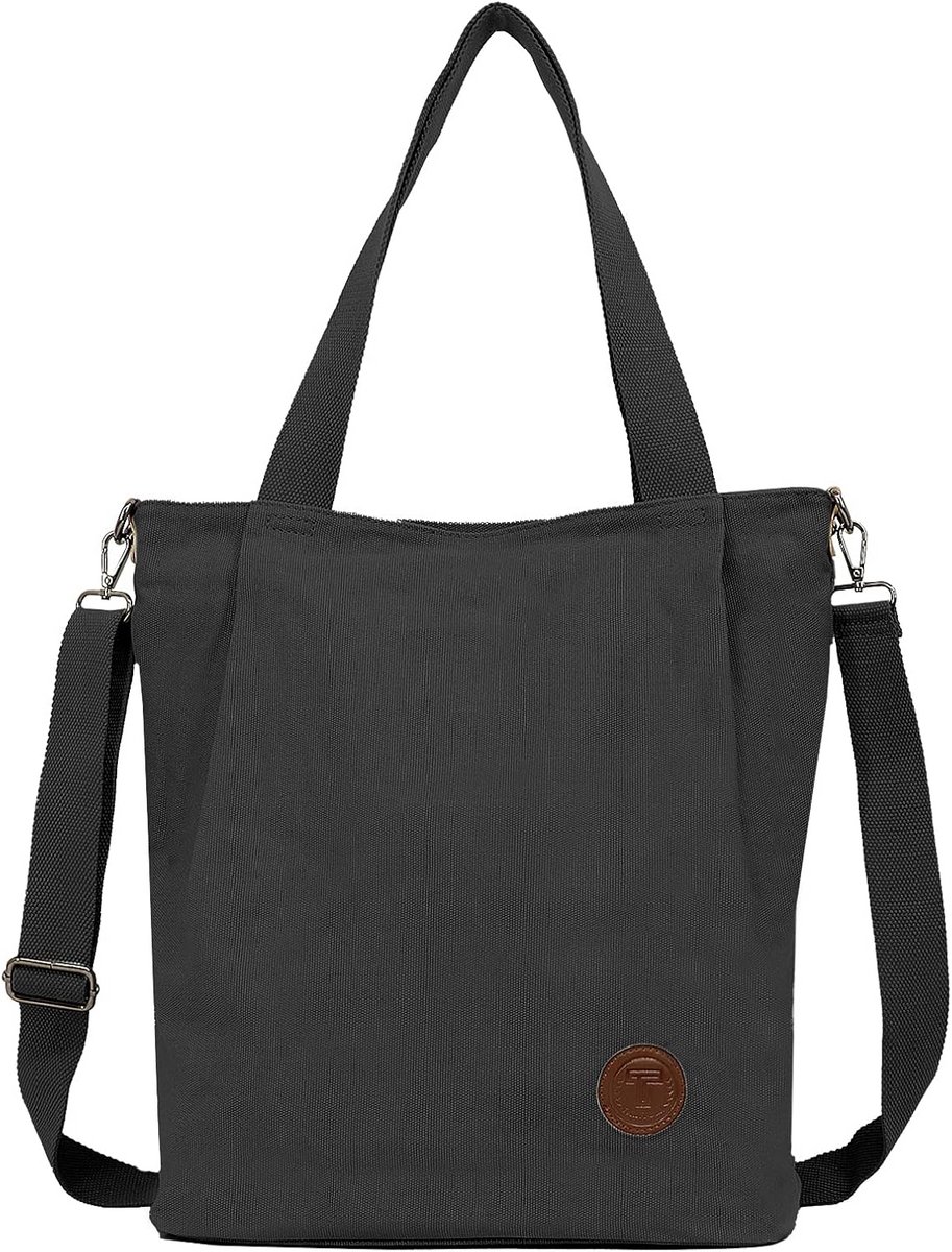 Grote Canvas Shopper Schoudertas Dames - Werktas met Ritssluiting voor Werk, Reizen en Dagelijks Gebruik