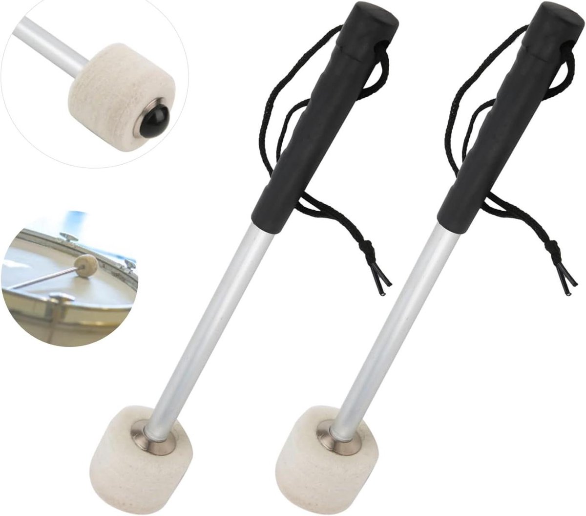 Allecto Plus - Bass Drum Mallet voor Betere Grip en Sterke Flexibiliteit voor Studenten en Marching Drums
