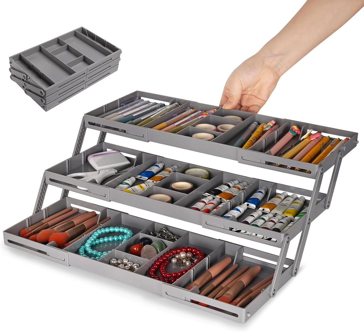 Uitbreidbare 3-Tier Lade Organizer voor Bureau en Keuken - Opvouwbare Lade Opslag