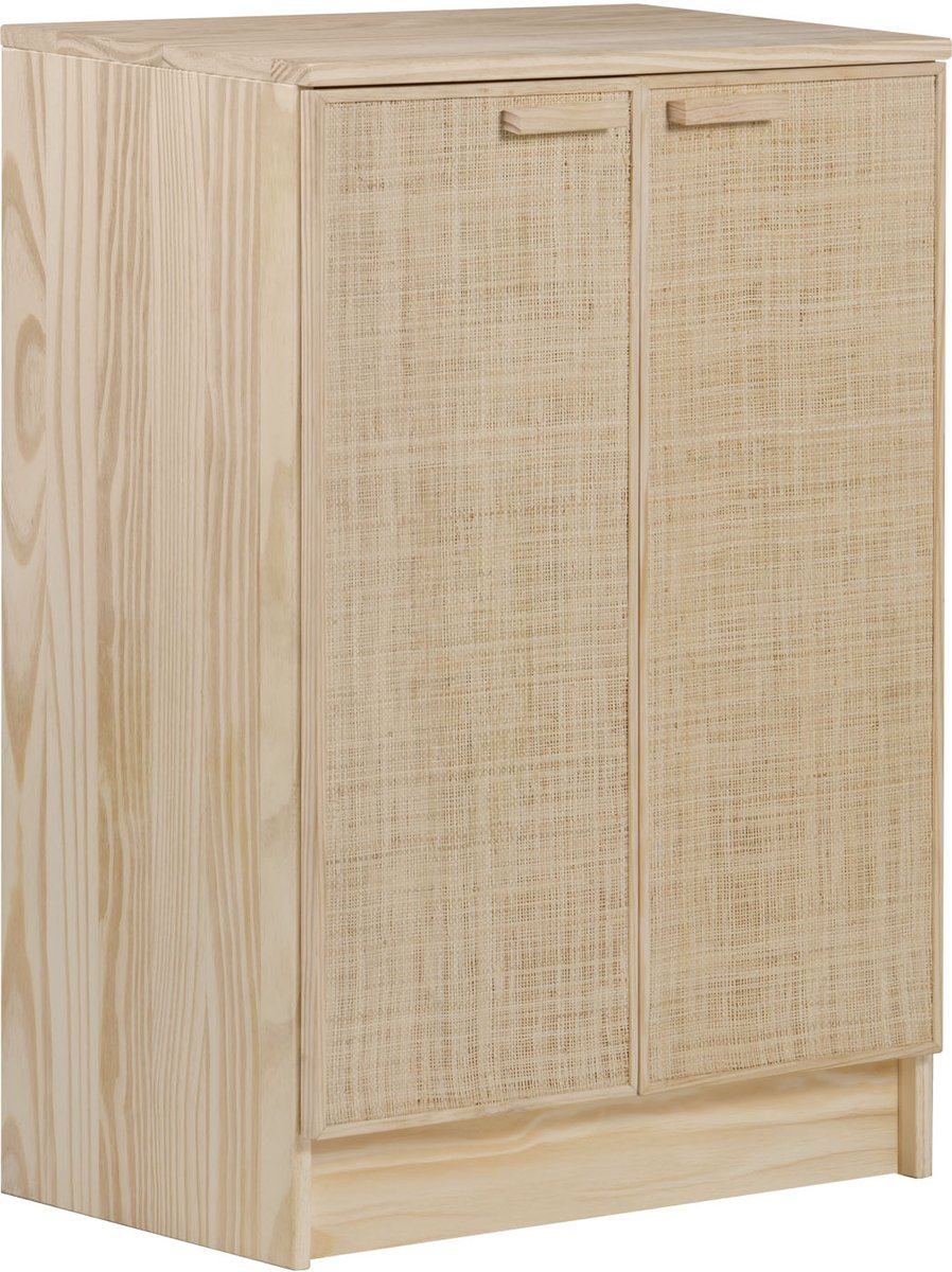 Astigarraga Wandkast Aura - Opbergkast met 2 deuren - 65x36x96cm - 100% massief grenen - Raffia fronten