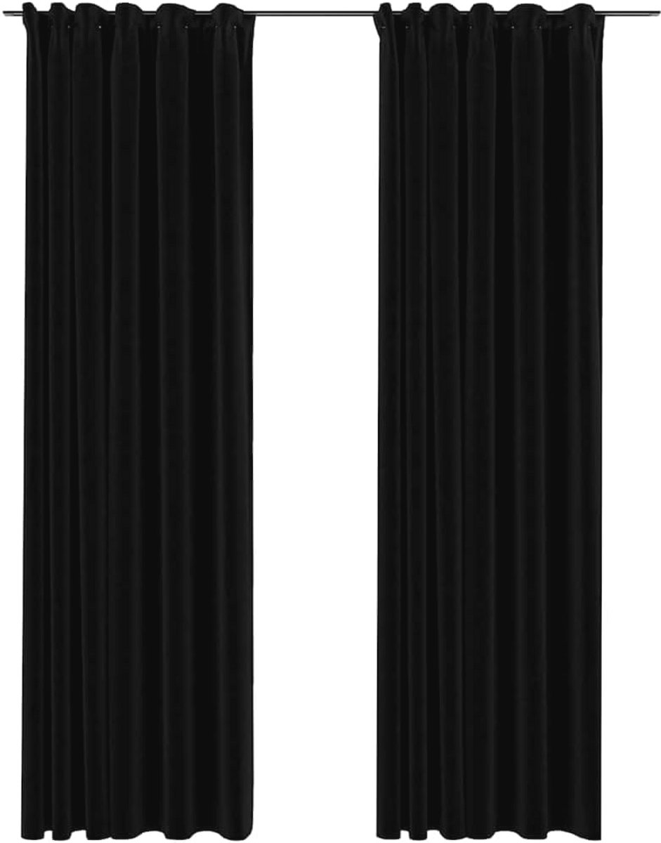 2x Zwarte Linnen-Look Blackout Gordijnen 140x225cm met Haken - Raambekleding en Zonwering