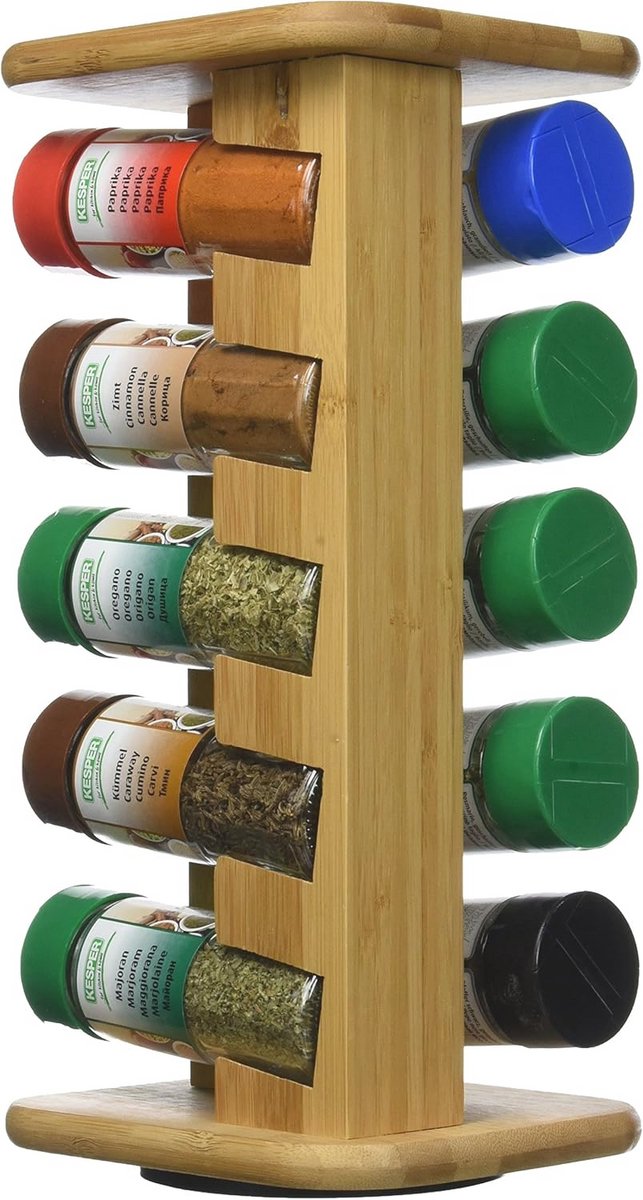 Kruidencarrousel voor Kruiden met 10 Potjes - Bamboe Keuken Organizer 40 x 30 x 20 cm