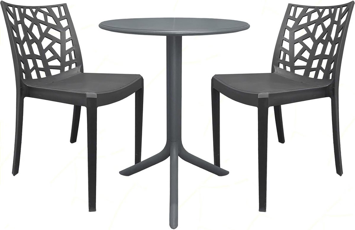 Set van 2 stapelbare stoelen met ronde tafel - Duurzame meubels voor binnen en buiten