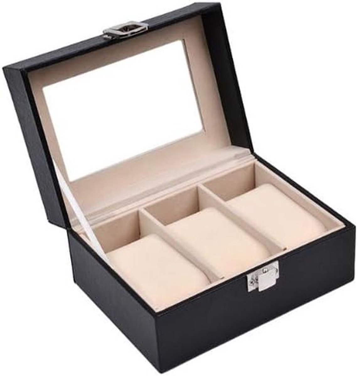 Luxe Horlogedoos voor 3 Horloges met Echt Glas Venster