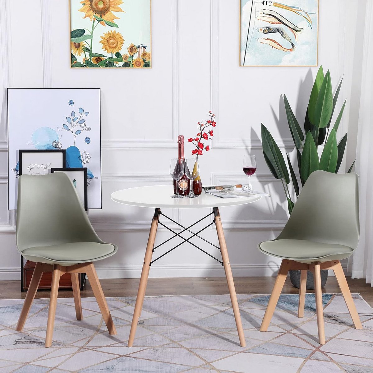 Ronde Eetkamerset met 2 Moderne Grijze Stoelen voor Keuken en Woonkamer