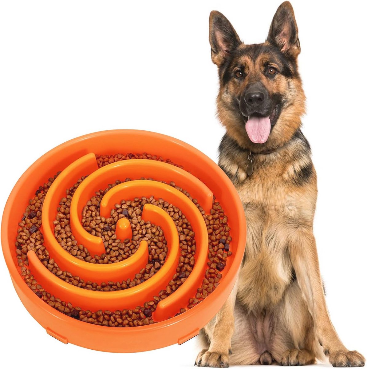 Antislok hondenvoerbak - Interactieve voerbak voor grote honden - Duurzame, veilige hondenbak in oranje