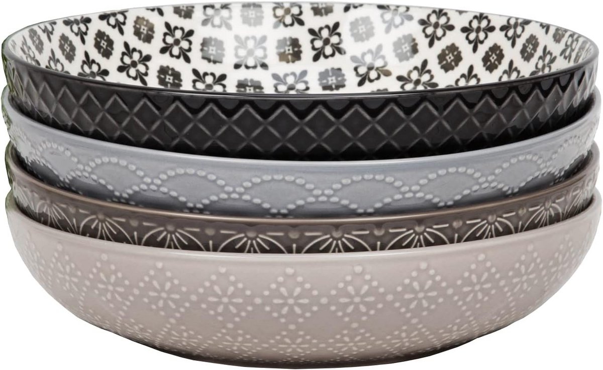 Set van 4 Textuur Pasta Bowls Keramiek Grijs