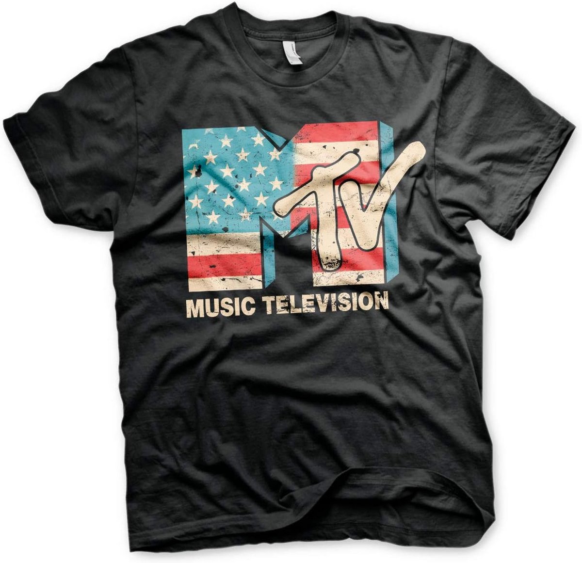 Gedistresseerd USA-Vlag T-shirt in zwart voor heren