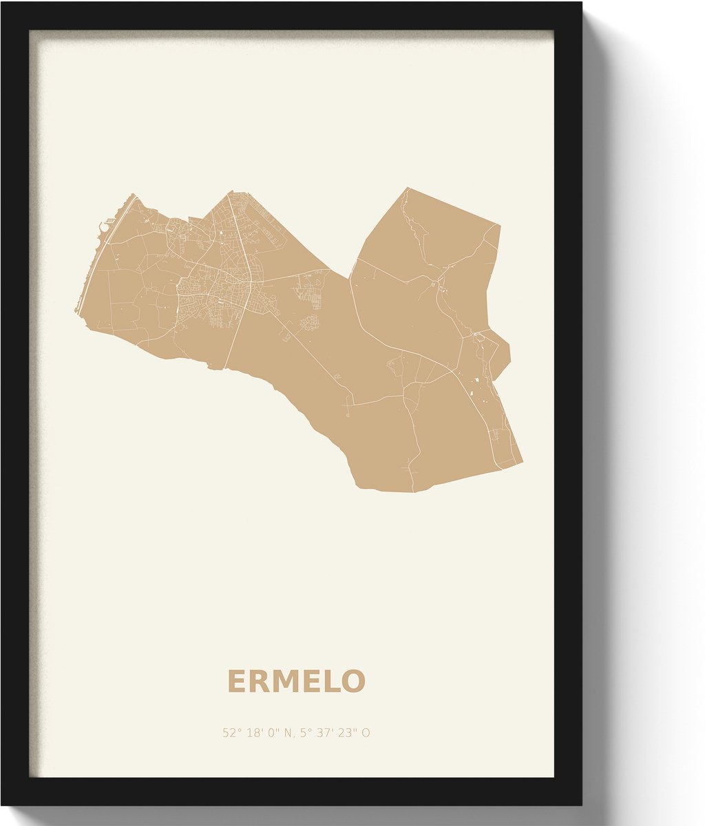 Poster Ermelo A2 - 42 x 59,4 cm - Beige Inclusief lijst (Zwart MDF)