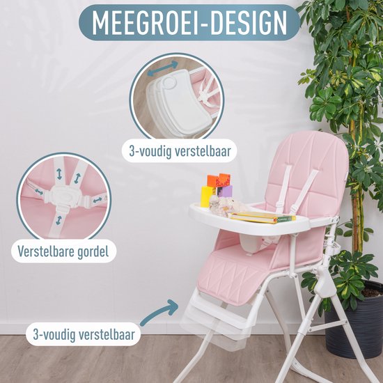 ib style Leno -Kinderstoel - inclusief Afneembaar Eetblad en verstelbare voetsteun - 5 punts gordel - Eetstoel voor Baby's en Peuters - Roze van Merkloos — afbeelding 3