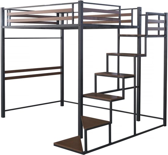 Metalen hoogslaper - 140 x 200 cm - met barrière veiligheidsladder