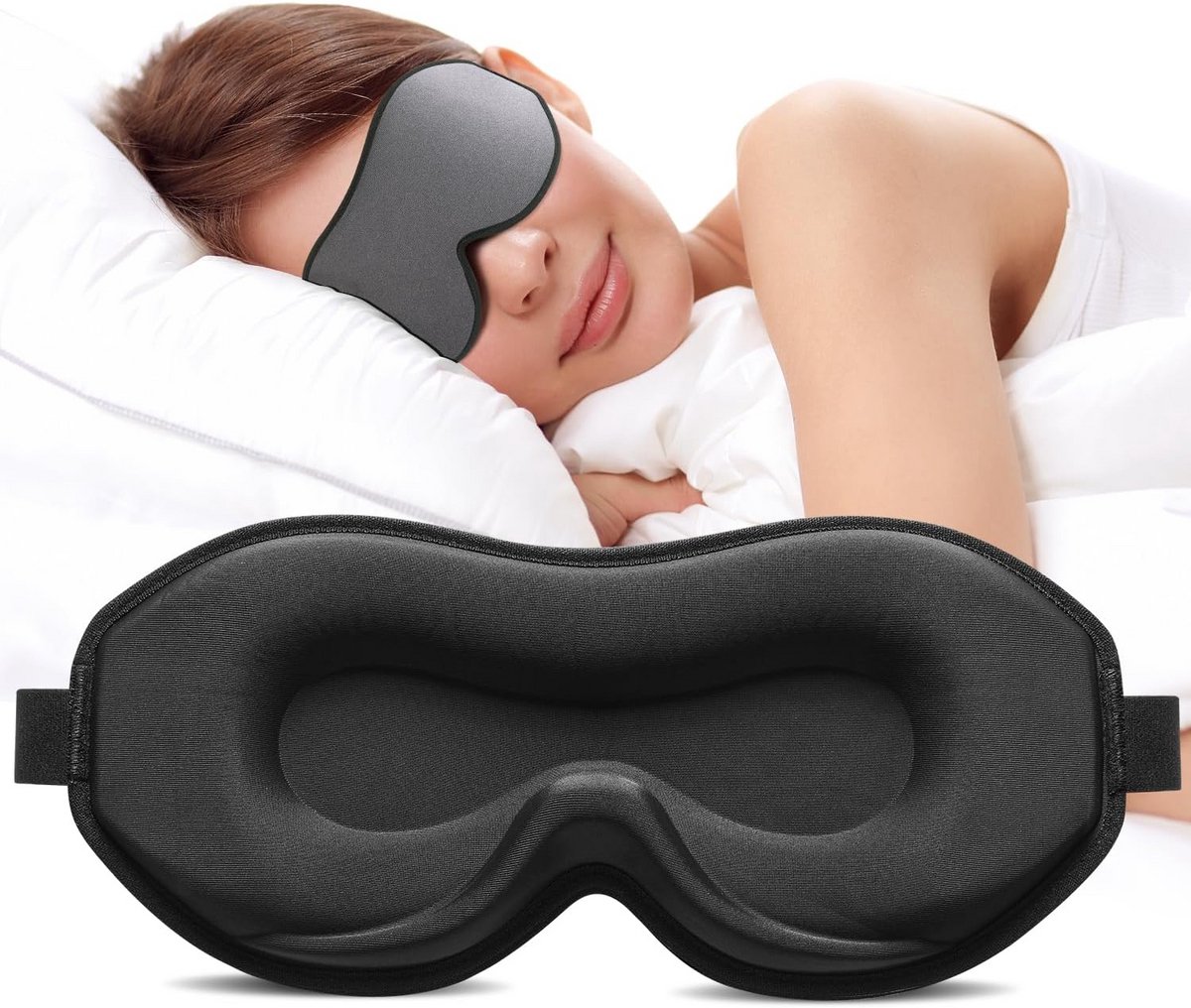 Slaapmasker voor Zijslapers met 3D-Oogkassen en Verstelbare Band - Lichtblokkerend en Ademend