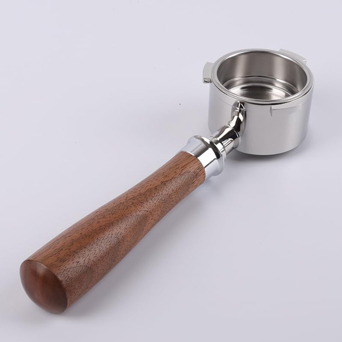 Unyqoos Bodemloze zeefhouder 51 mm voor DeLonghi Dedica koffiemachines met walnoothouten handvat Bruin Staal