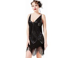 Allecta - Charleston Jurk voor dames in jaren '20-stijl - sexy V-hals - flapper-jurk - retrostijl - Great Gatsby themafeest - carnaval - vintage glamour.