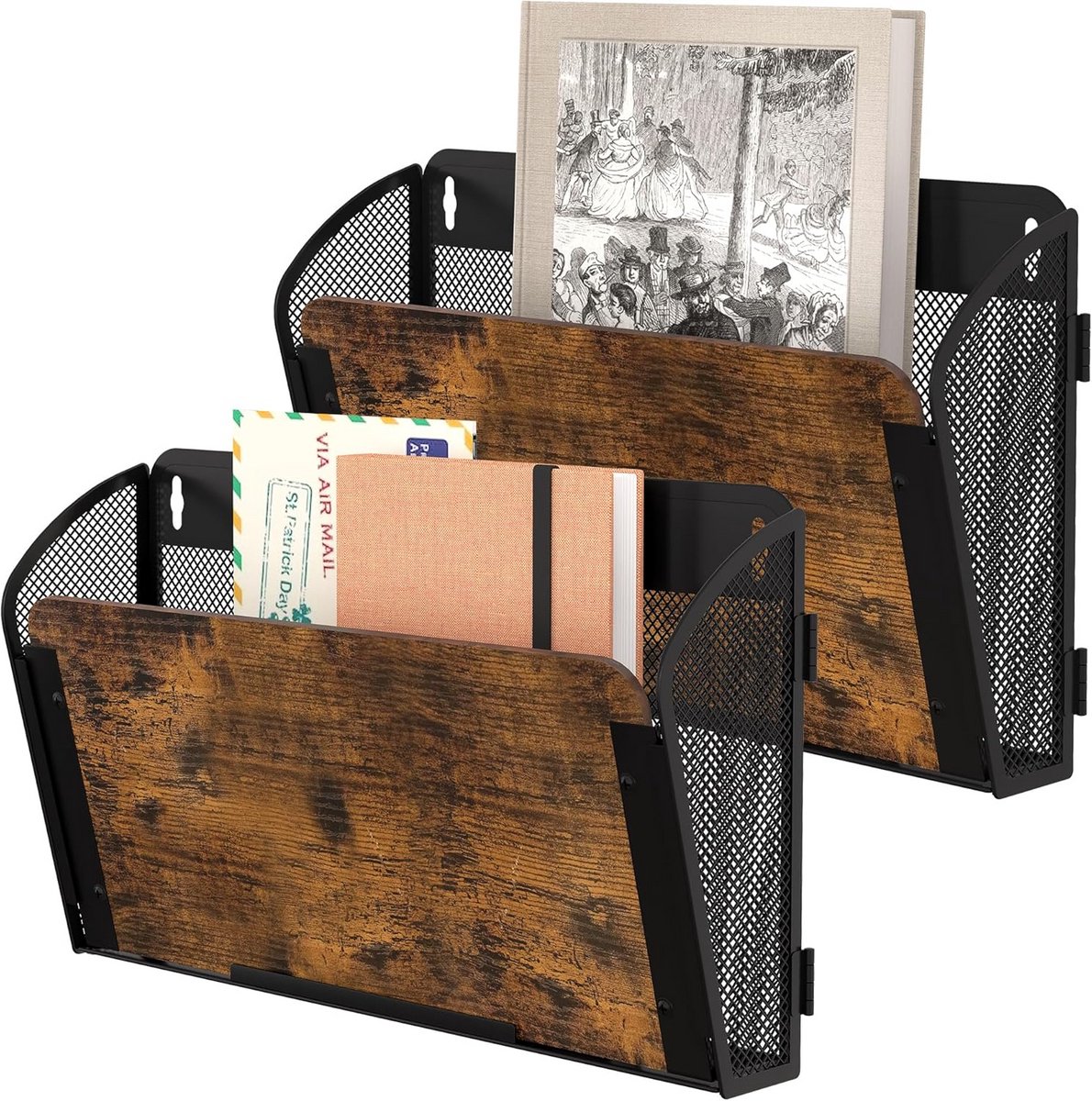 Wandorganizer met 2 Pockets - Houten Document Folder en Tijdschriftenhouder