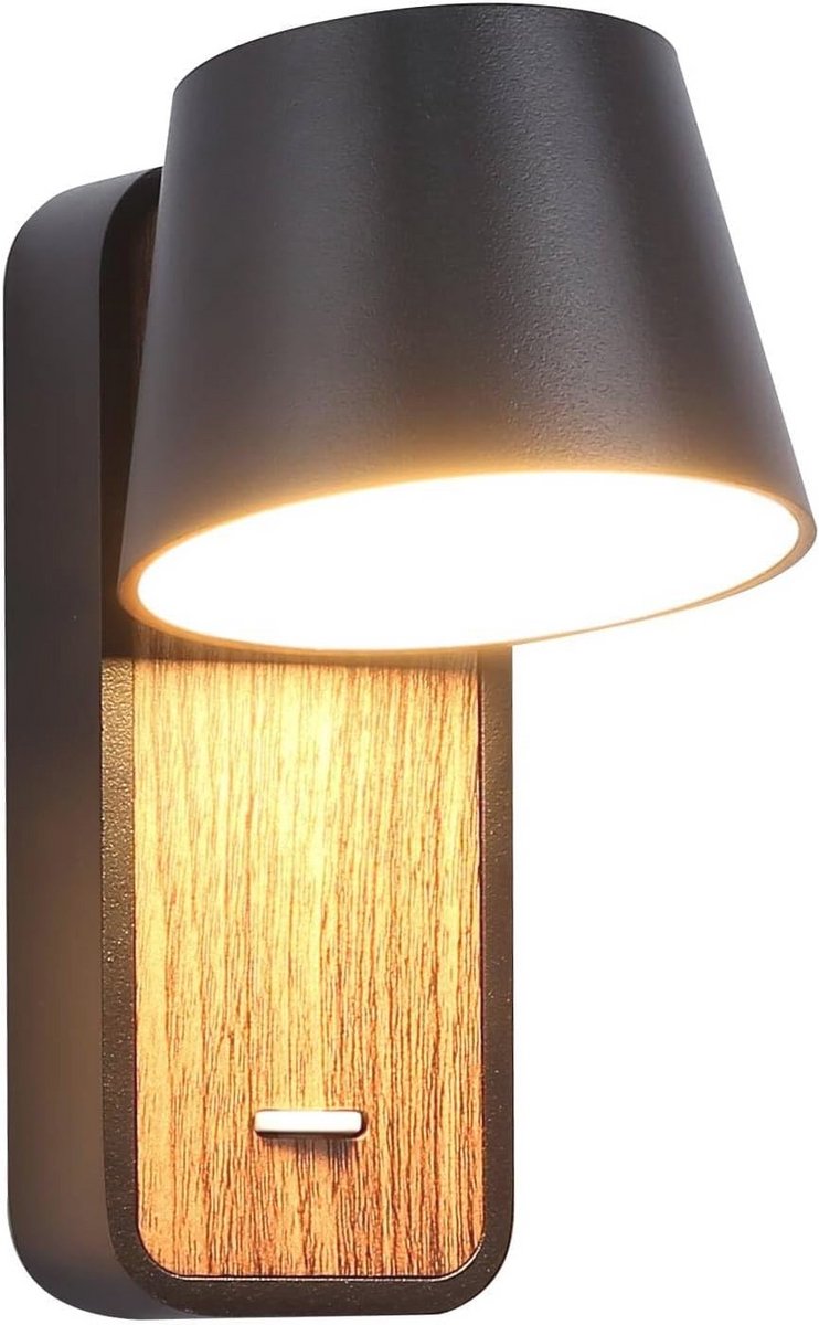 Wandlamp LED Draaibaar met Houten Sokkel - Scandinavisch Design voor Slaapkamer en Woonkamer