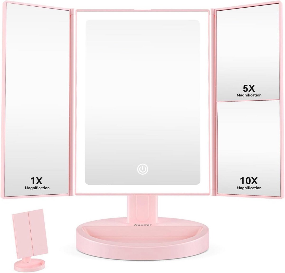 Opvouwbare Oplaadbare Make-up Spiegel met Dimbaar LED Licht en 3 Lichtkleuren