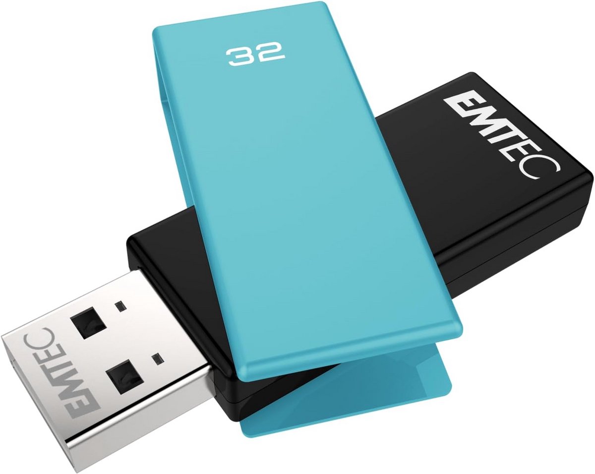 32GB USB 2.0 Stick met Draaibare Behuizing - Zwart/Blauw