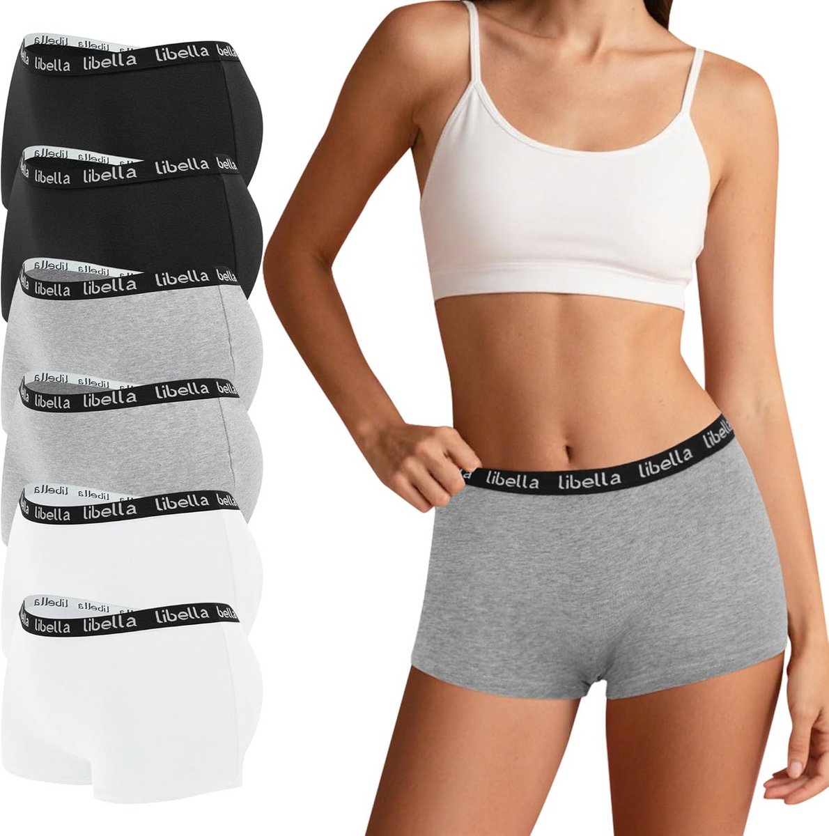 6-Pack Dames Boxershorts Katoen Hipsters met Elastische Tailleband Comfortabel