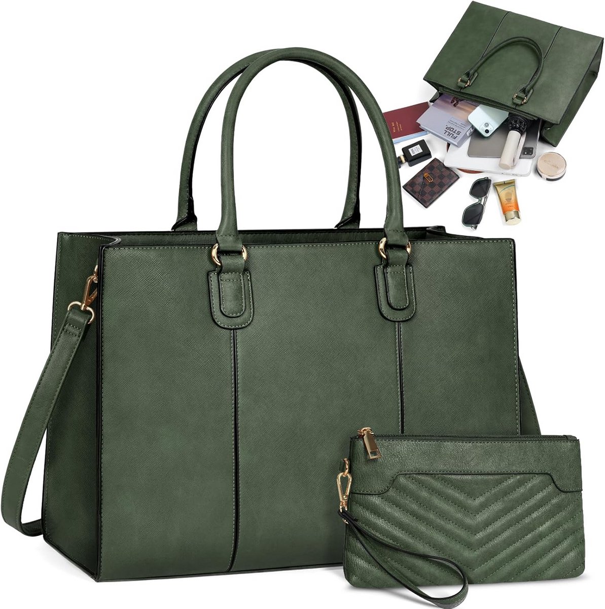 Grote Handtas voor Dames - 15,6 Inch Laptoptas, Shopper, Werktas met Clutch