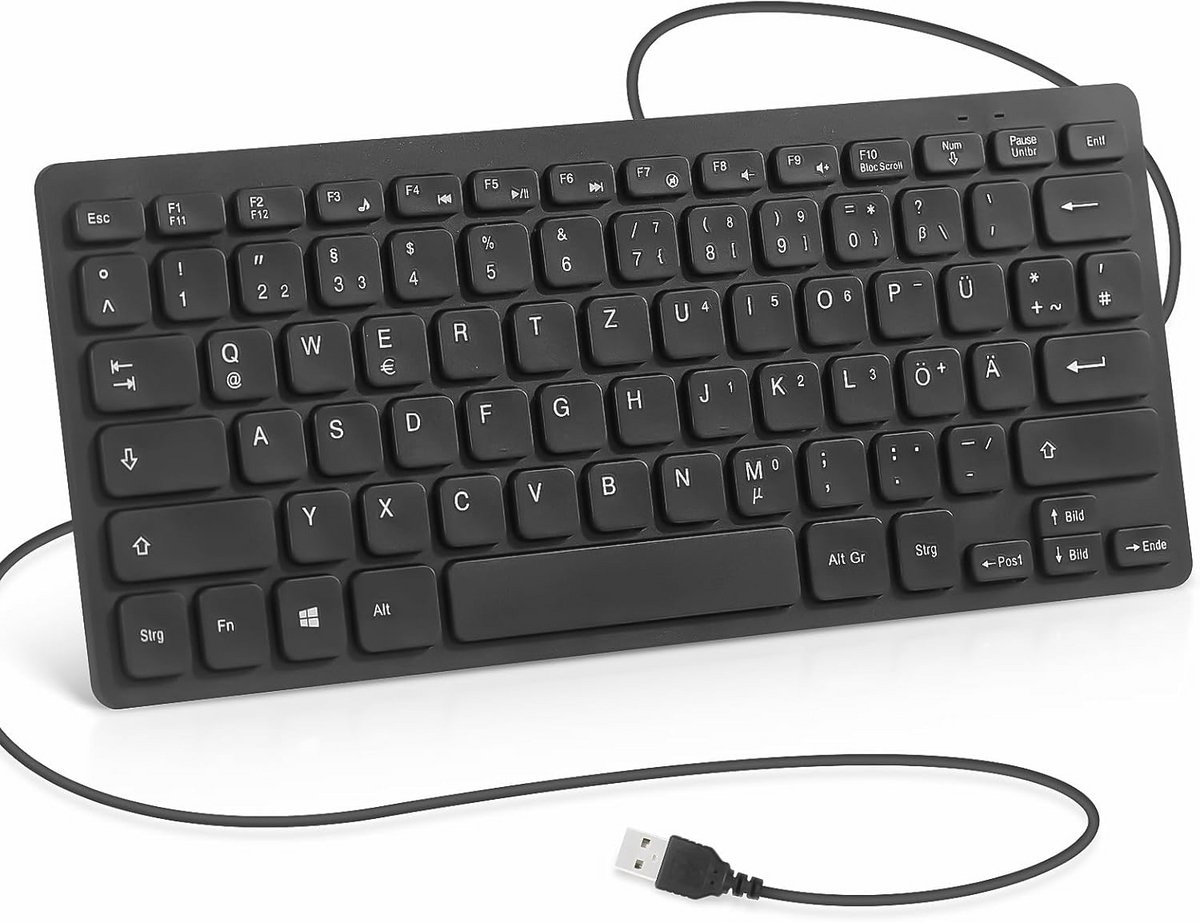 Mini-toetsenbord met 78 ergonomische toetsen - Draagbaar en bekabeld met USB-A-interface voor kantoor en reizen