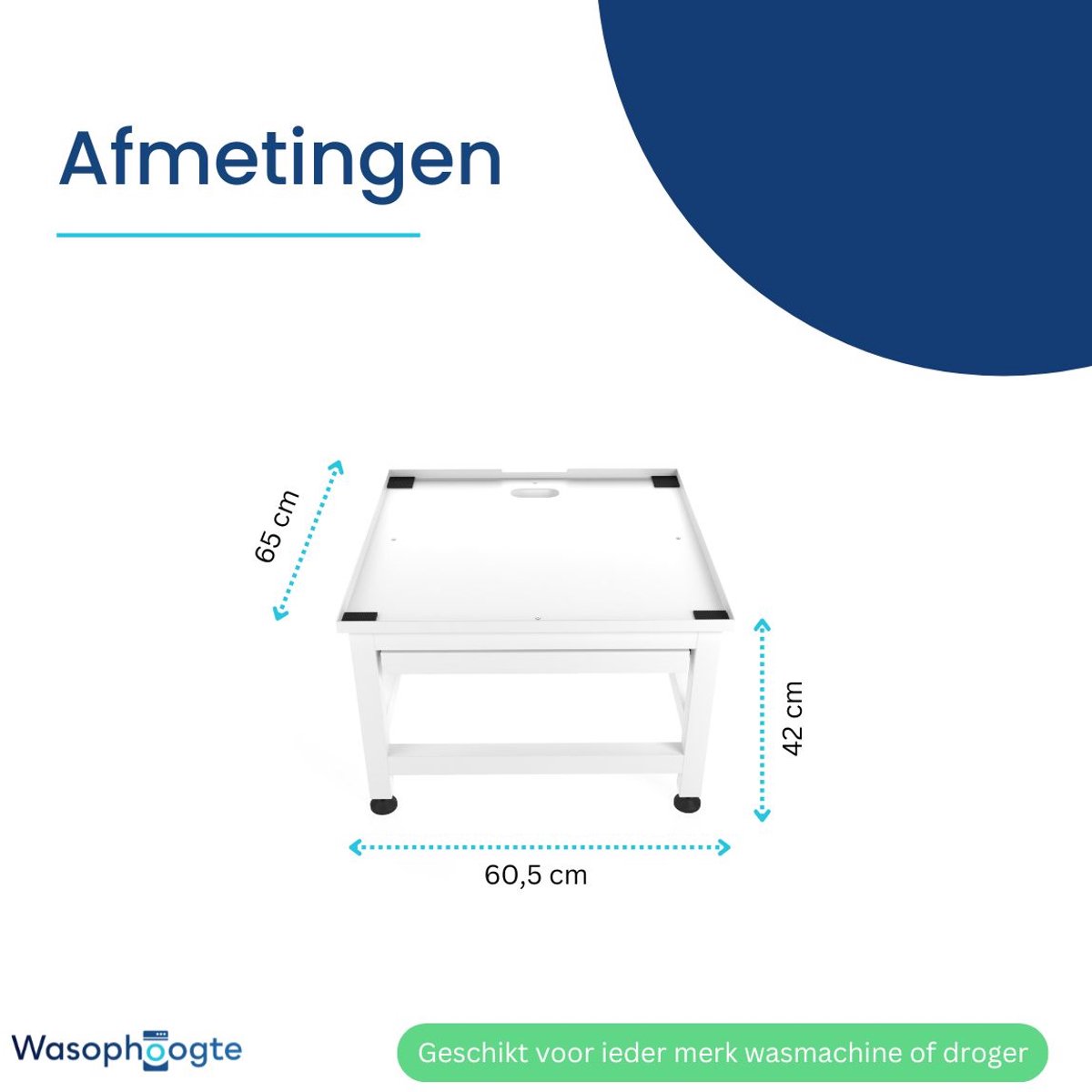 Wasophoogte® Wasmachine verhoger met uittrekbaar plateau - Wasmachine opbouwmeubel - Wasmachine sokkel - 42cm hoog - Wit - Universeel - 65*60,5 (LxB) - Inclusief wandbeugels thumbnail 3
