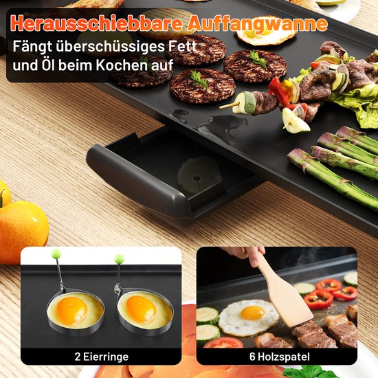 COSTWAY Teppanyaki Elektrische grillplaat, 70 cm, antiaanbaklaag, BBQ-grill met instelbare temperatuur, thermostaten en lekbak, voor binnen en buiten — afbeelding 3