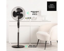 Elegante Statiefventilator met Oscillerend Systeem | 40 cm | 3 Snelheden | Verstelbare Hoogte | Handmatig Kantelbaar | Draaghandvat