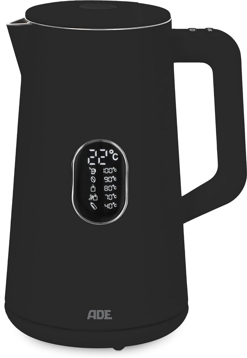 Energiebesparende waterkoker met temperatuurinstelling 40-100 °C | 1,5 l | roestvrij staal | BPA-vrij | matzwart